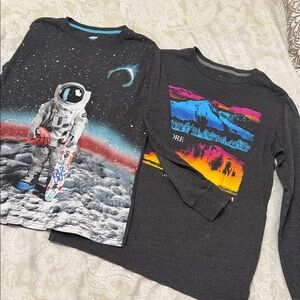 Old Navy Space and Mountain Graphic Long Sleeve Tees - Black and Multicolor